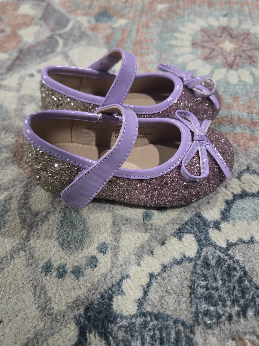 Princess Purple Glitter Bow Mary Jane Ballerina Dress Shoes 5M